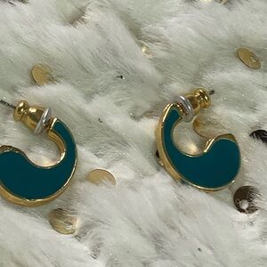 Vintage retro Gold and Teal Women's Enamel Earrings whimsical fairy fantasy
